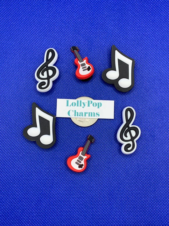 Electric Guitar and music notes Charm Set