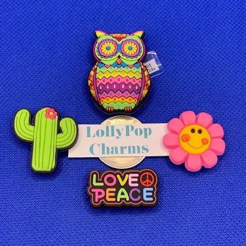 4PC Owl Cactus Peace and Love  Charm Set