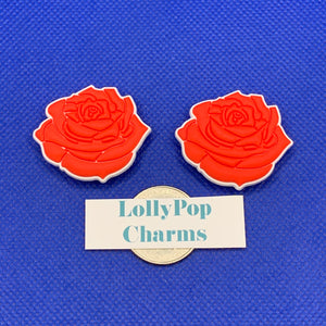 2 Pc Red Rose  Charm Set
