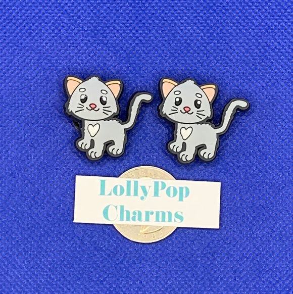 Pair of gray kitten cat charms