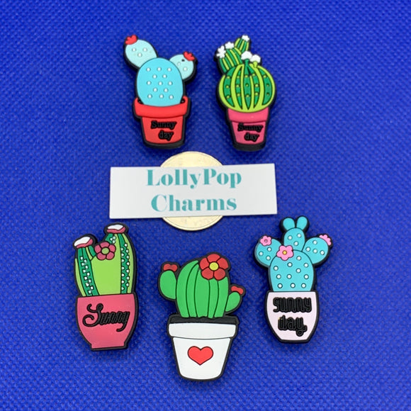 5 pc Planted Cactus Charm Set