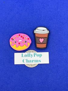2 pc Coffee and Donut  Charm Set