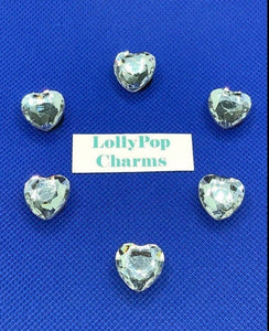 6 piece set of Clear Heart shaped Bling Charms