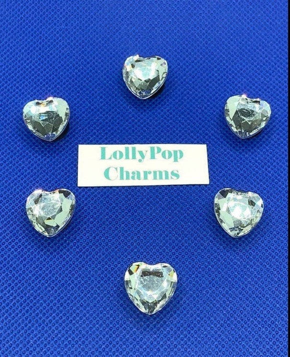 6 piece set of Clear Heart shaped Bling Charms