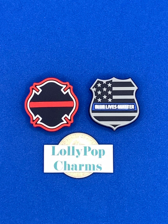 Thin Red Line Firefighter Fireman Police Thin Blue Line  Charm Set