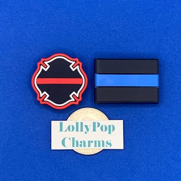 Thin Red Line Firefighter Fireman Police Thin Blue Line  Charm Set