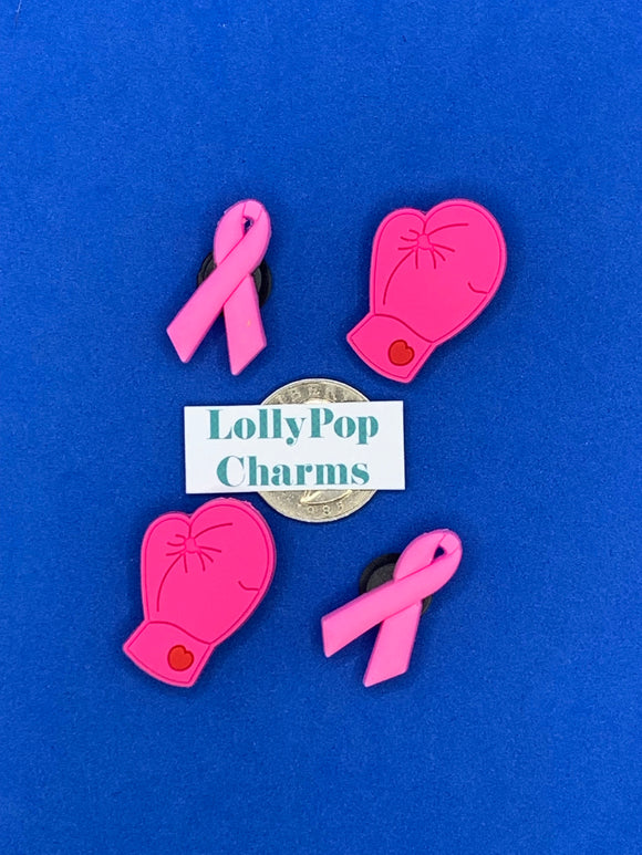 Pink Boxing Gloves and Pink Ribbons Charms