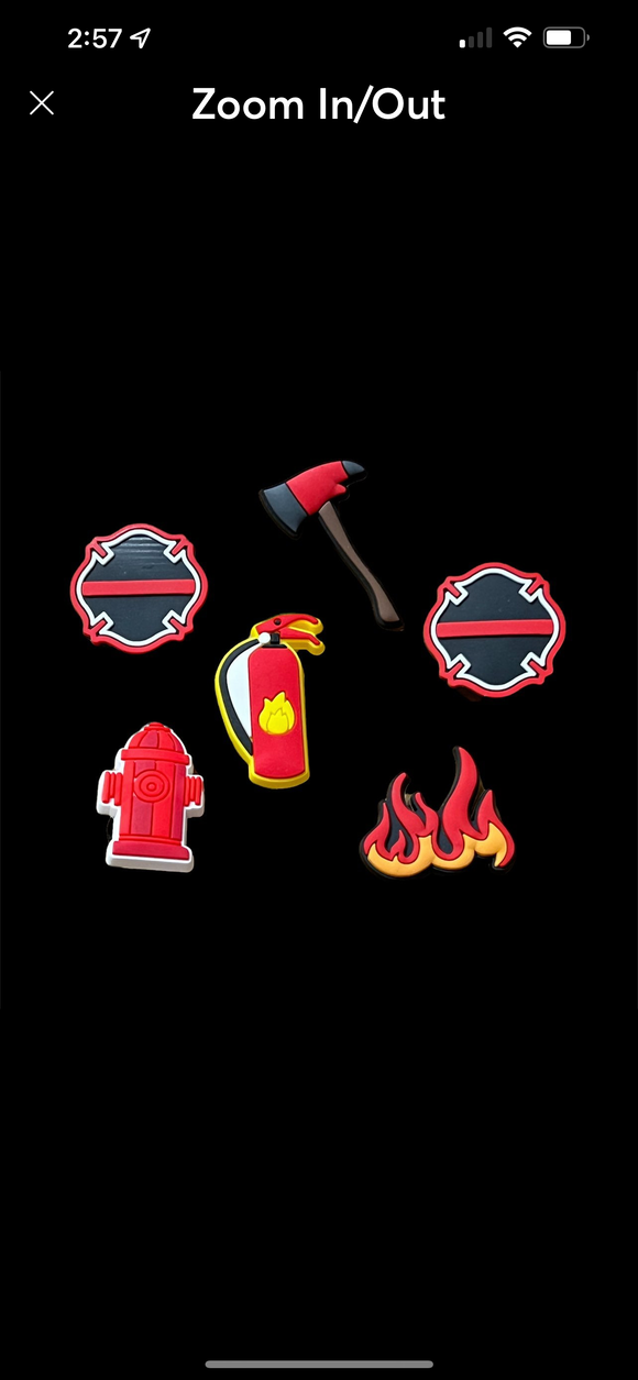 Flames Fireman Firefighter Shoe Charm Set